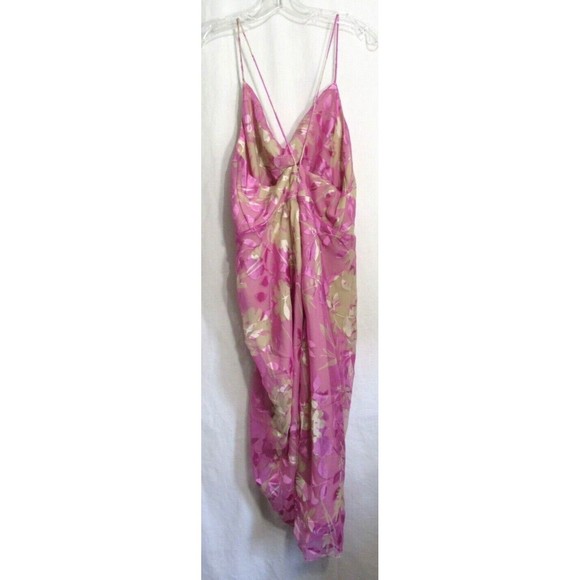 Samsoe Samsoe Pink Kirigami Floral Dapples Ruched Satin Burnout Dress Large NWT - Picture 3 of 6
